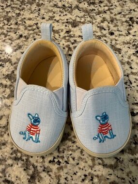 Janie & jack Light Blue Kids Slip-On Shoes with Embroidered Puppy 6-12 months